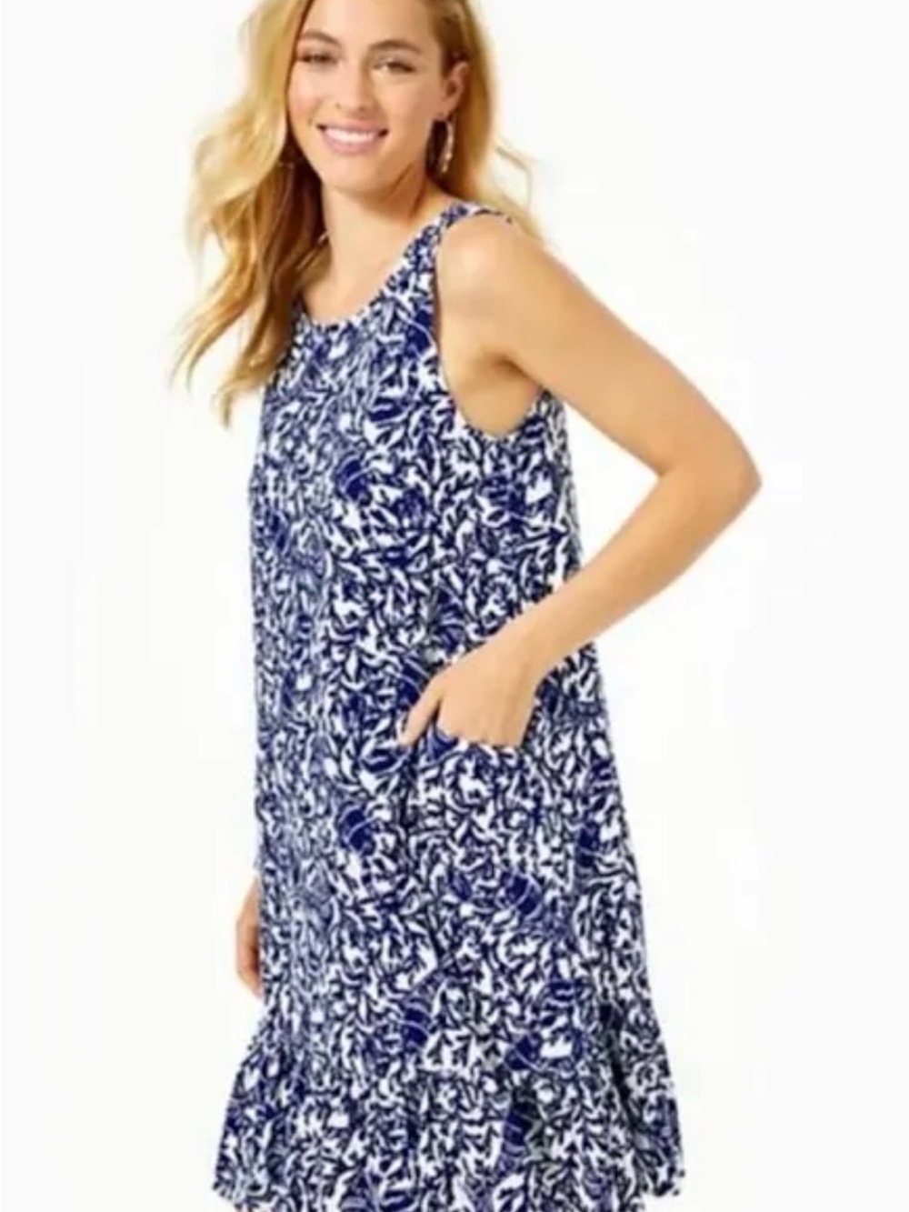 Lilly Pulitzer Kristen Flounce Swing Dress, Size Medium (M), Blue & White